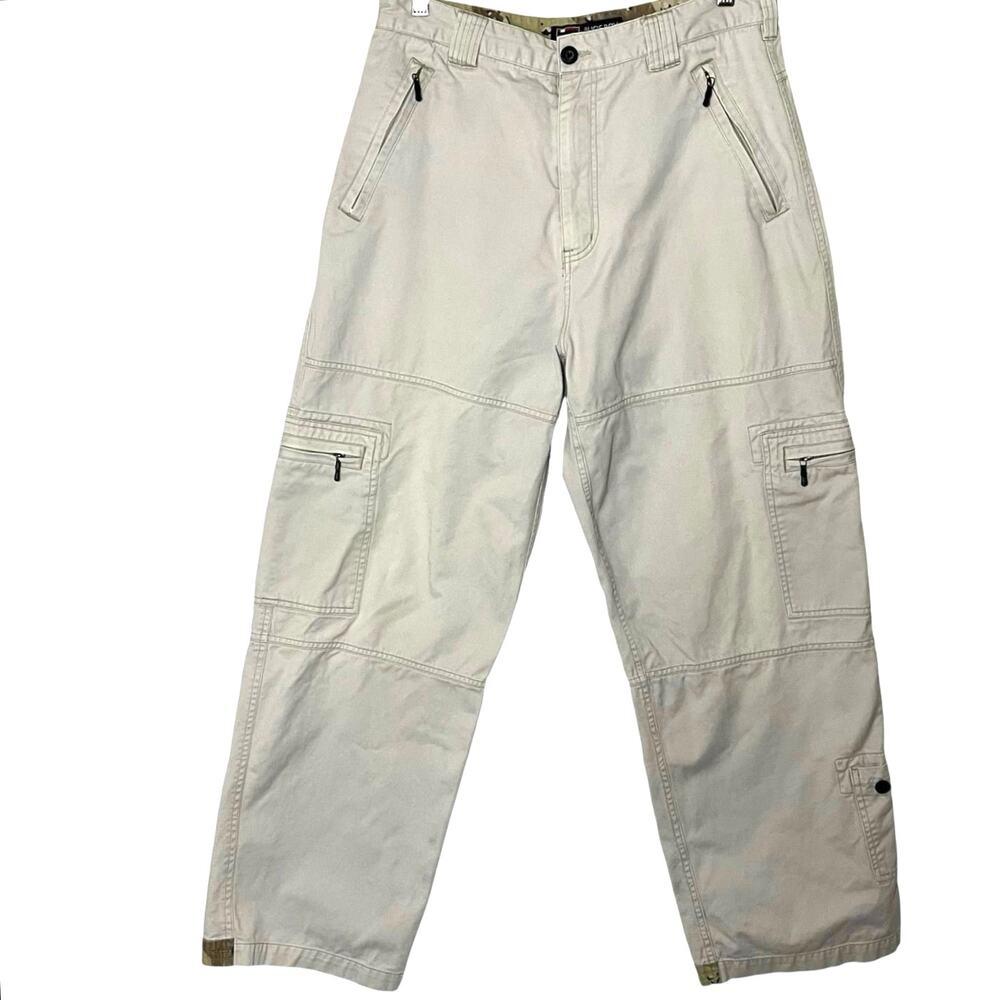 VTG Bugle Boy 90s Y2K Utility Zipper Cargo Camo Trim Baggy Pants Size 34 X 32